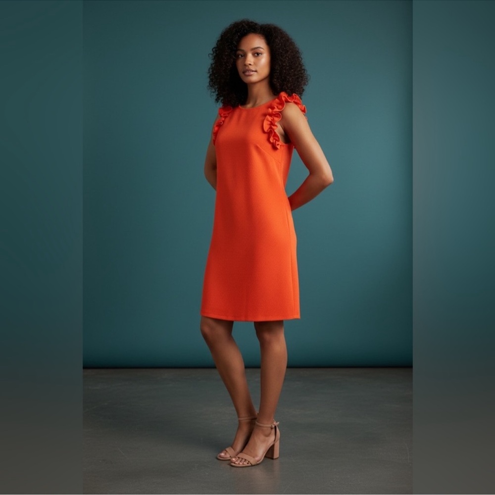 Vince Camuto Orange Ruffle Sleeve Mini Dress